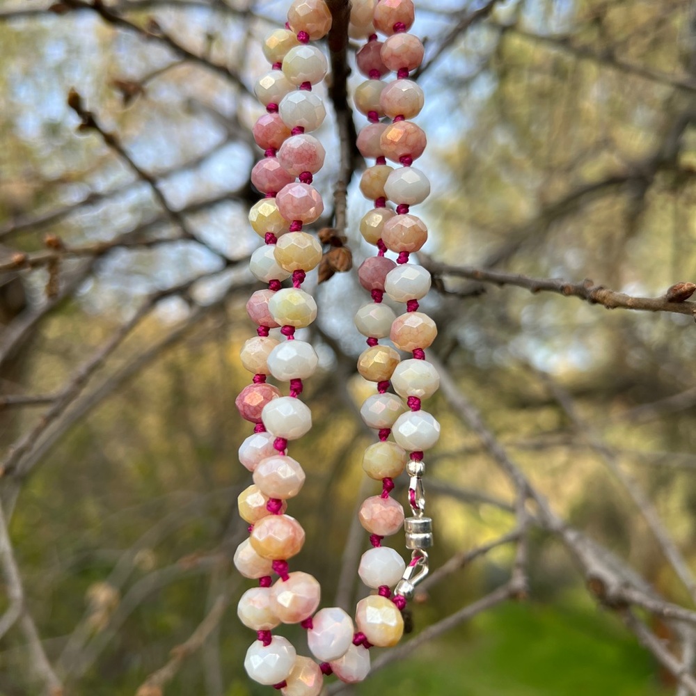Hand-Knotted Glass Bead Necklace, Sterling Silver Magnetic Clasp